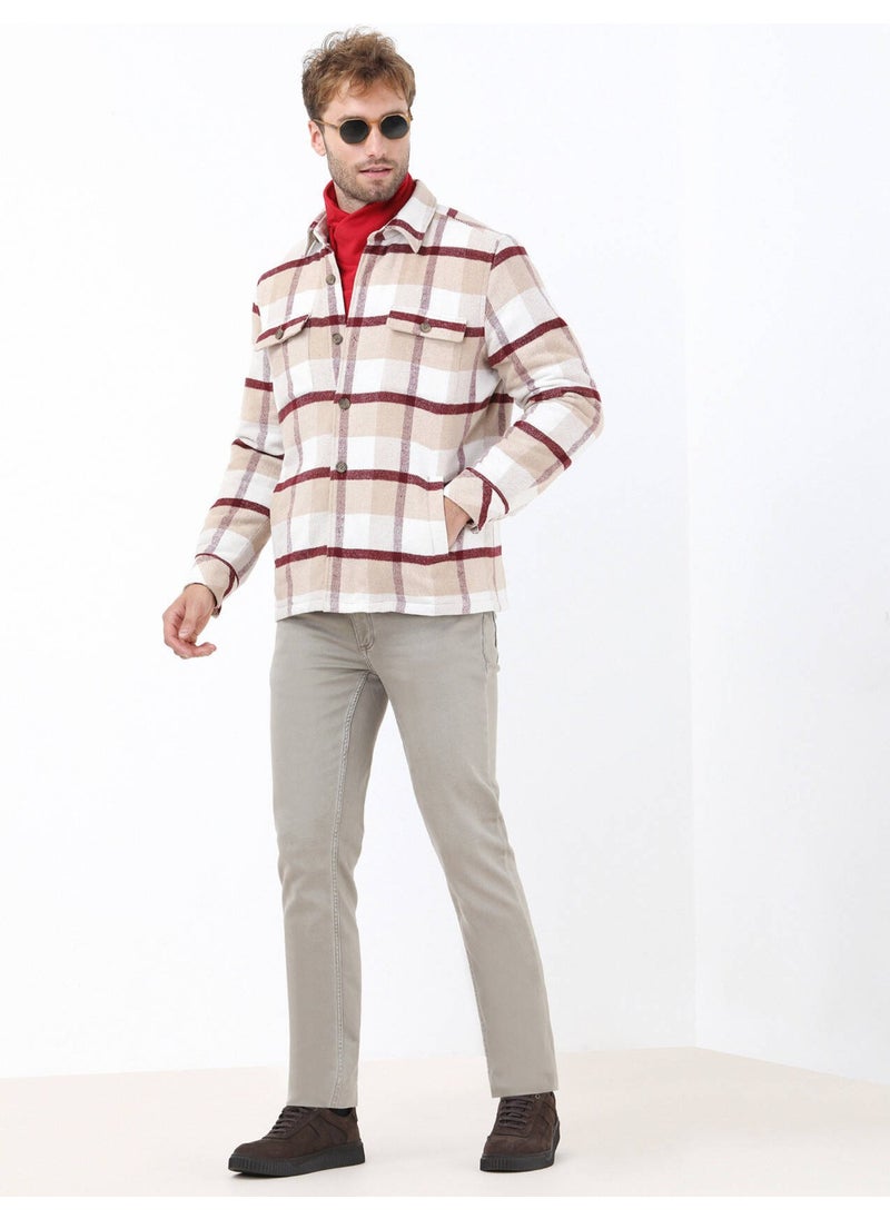 Kip - Mink Checked Regular Fit Woven Cotton Blend Overshirt - Image 1