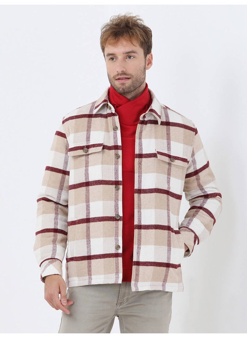 Kip - Mink Checked Regular Fit Woven Cotton Blend Overshirt - Image 1
