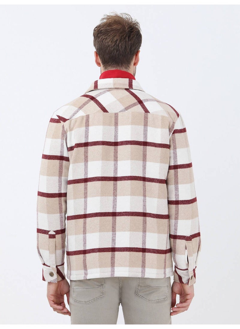 Kip - Mink Checked Regular Fit Woven Cotton Blend Overshirt - Image 1