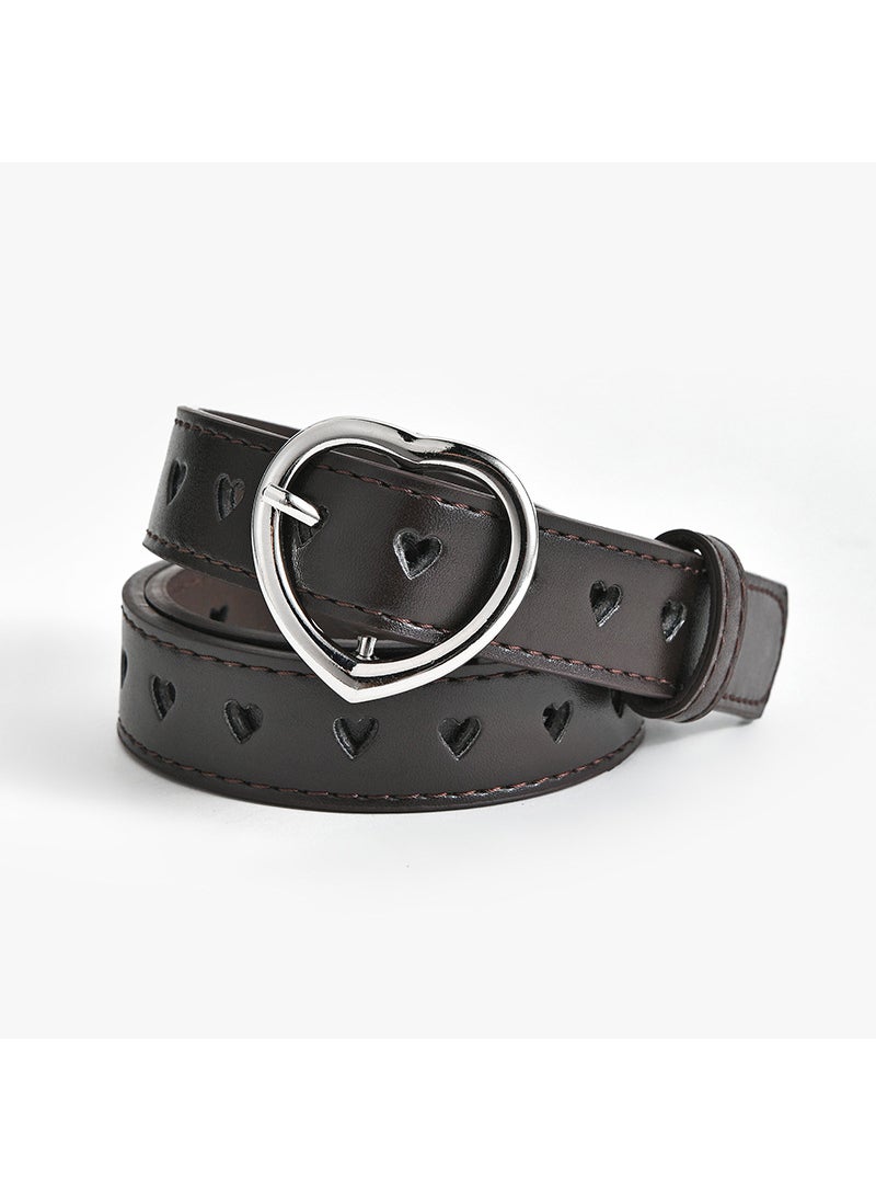 Generic - Childrens Short Size Love Buckle Decorative Fashion Womens Belt Full Holes Peach Heart Holes Jeans Belt Women Coffee - Image 1