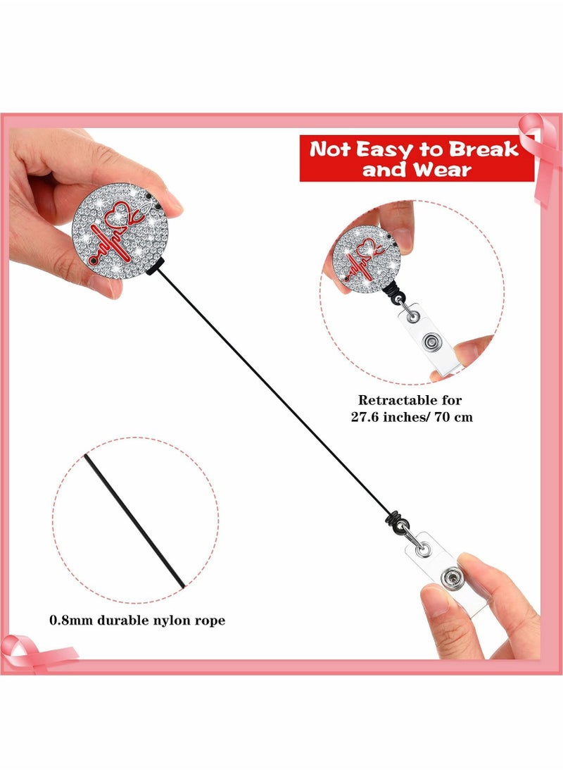 Y&D Nurse Badge Reel, 3 Pieces Retractable Holder with Swivel Alligator Clip Bling Rhinestone ID for Doctor Teachers Students Stethoscope (Silver)  - Image 5