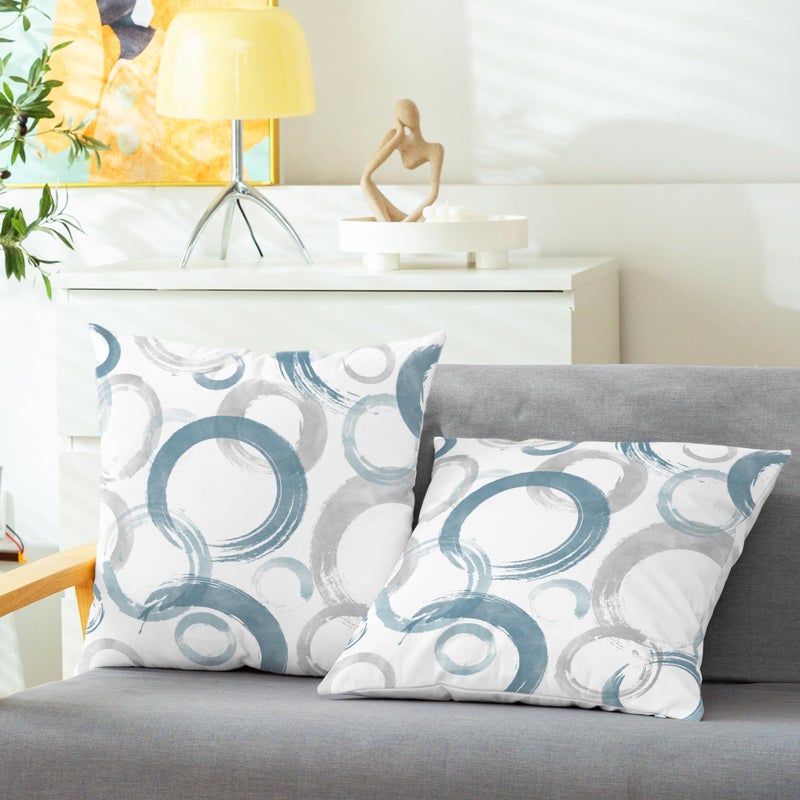 CaliTime CaliTime Throw Pillow Cases Pack of 2 Cozy Fleece Ink and Wash Geometric Circles Rings Decorative Cushion Covers for Couch Bed Sofa Farmhouse Decoration 16 X 16 Inches Smoke Blue Grey  - Image 2