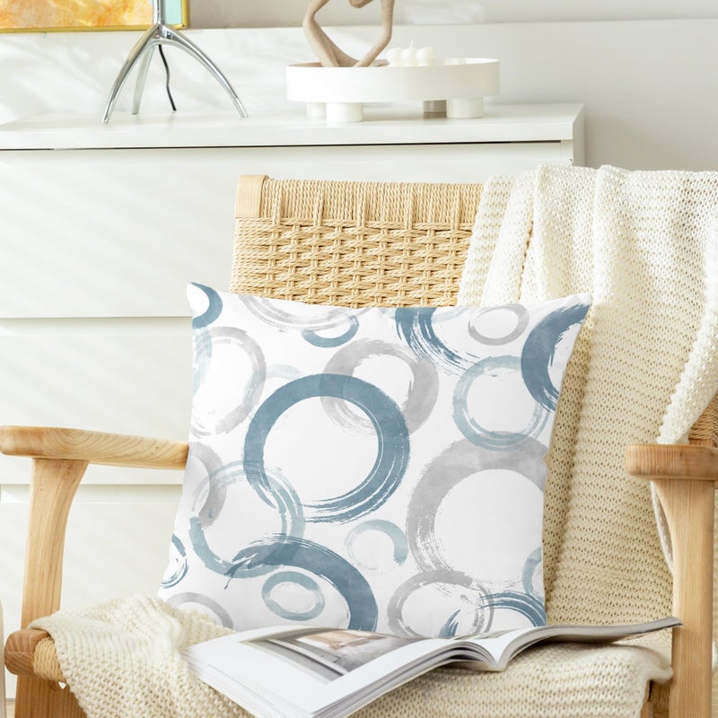 CaliTime CaliTime Throw Pillow Cases Pack of 2 Cozy Fleece Ink and Wash Geometric Circles Rings Decorative Cushion Covers for Couch Bed Sofa Farmhouse Decoration 16 X 16 Inches Smoke Blue Grey  - Image 3
