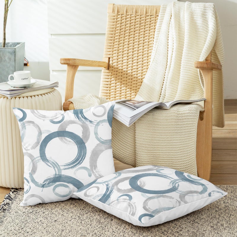 CaliTime CaliTime Throw Pillow Cases Pack of 2 Cozy Fleece Ink and Wash Geometric Circles Rings Decorative Cushion Covers for Couch Bed Sofa Farmhouse Decoration 16 X 16 Inches Smoke Blue Grey  - Image 5