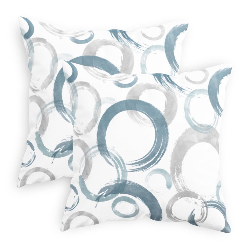 CaliTime CaliTime Throw Pillow Cases Pack of 2 Cozy Fleece Ink and Wash Geometric Circles Rings Decorative Cushion Covers for Couch Bed Sofa Farmhouse Decoration 16 X 16 Inches Smoke Blue Grey  - Image 1