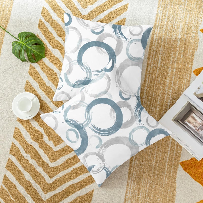 CaliTime CaliTime Throw Pillow Cases Pack of 2 Cozy Fleece Ink and Wash Geometric Circles Rings Decorative Cushion Covers for Couch Bed Sofa Farmhouse Decoration 16 X 16 Inches Smoke Blue Grey  - Image 4