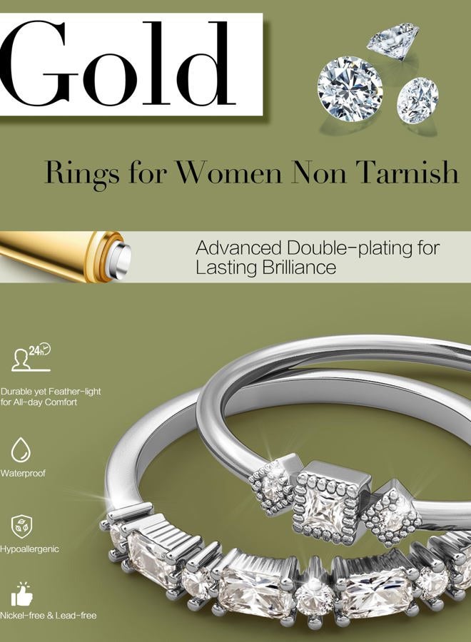 ORAZIO Gold Stackable Rings for Women Non Tarnish Dainty 14K Gold Plated Thin Knuckle Thumb Ring Set Cubic Zirconia Statement Engagement Promise Wedding Stacking Rings for Women Size 6-10, Gemstone - Image 3