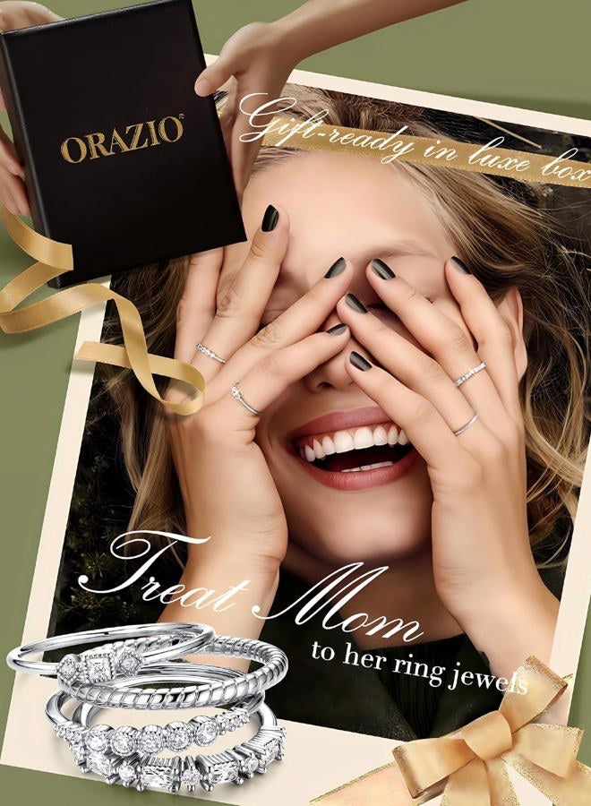 ORAZIO Gold Stackable Rings for Women Non Tarnish Dainty 14K Gold Plated Thin Knuckle Thumb Ring Set Cubic Zirconia Statement Engagement Promise Wedding Stacking Rings for Women Size 6-10, Gemstone - Image 4
