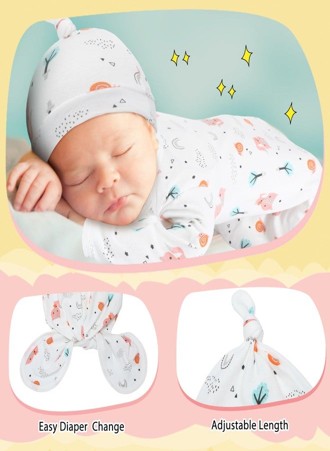 Cuffbow 6 Packs Newborn Baby Knotted Gowns Set 0-6 Months Cotton Sleeper Long Sleeve Nightgown Hat Set for Infant (Sweet Color,Stylish) - Image 2