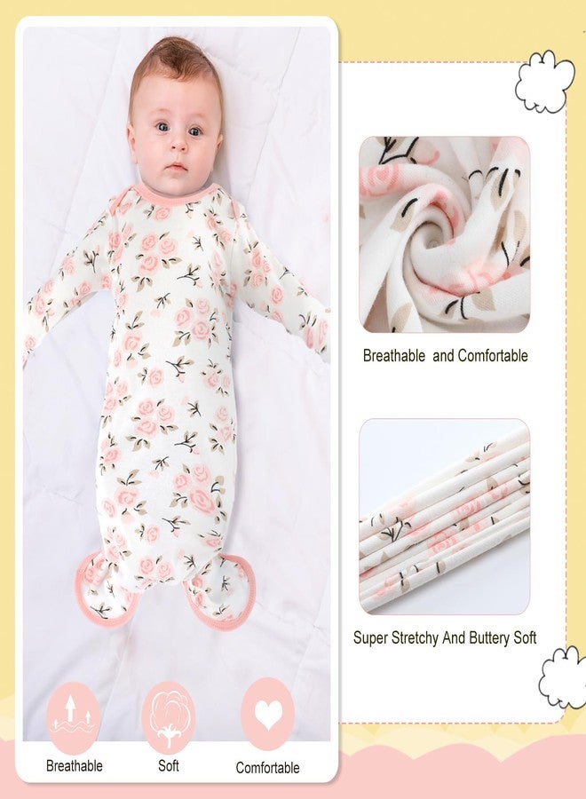 Cuffbow 6 Packs Newborn Baby Knotted Gowns Set 0-6 Months Cotton Sleeper Long Sleeve Nightgown Hat Set for Infant (Sweet Color,Stylish) - Image 3