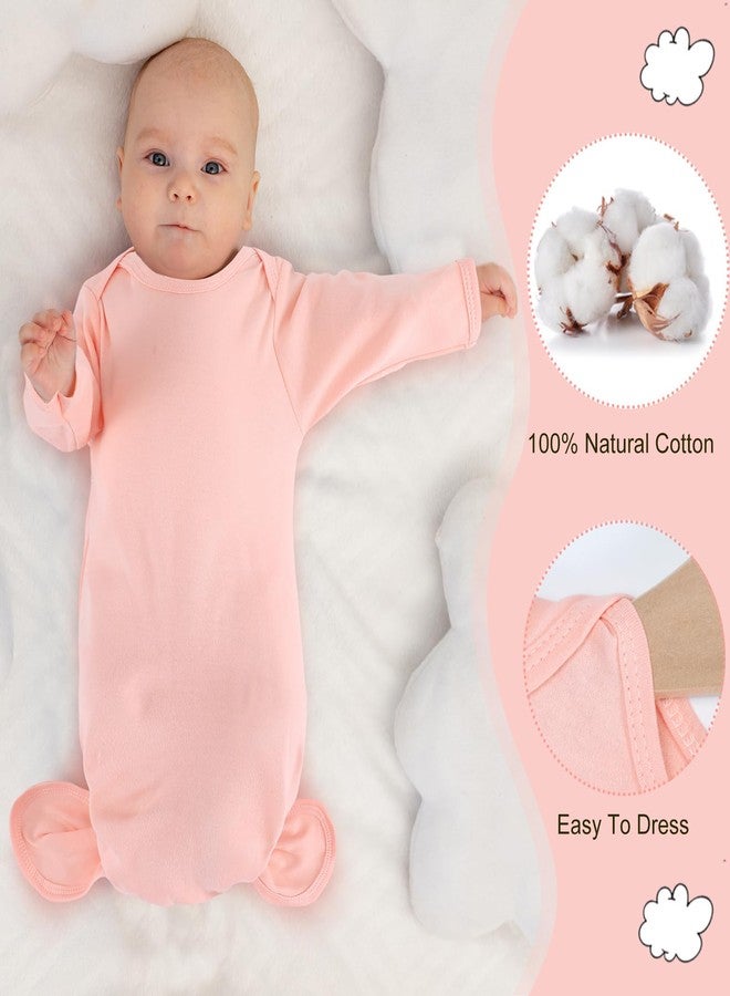 Cuffbow 6 Packs Newborn Baby Knotted Gowns Set 0-6 Months Cotton Sleeper Long Sleeve Nightgown Hat Set for Infant (Sweet Color,Stylish) - Image 5