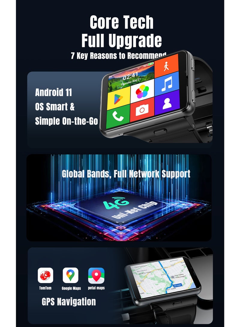 S999 Plus 4G Smart Watch Android 11 Quad Core 6GB 128GB 2.88" HD Large Screen Smartwatch 2.0MP+8.0MP Dual Camera heart rate monitoring GPS Black - Image 2