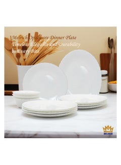 Melrich Melrich 12 Piece Opal ware Dinner Set Dishwasher Safe Microwave Safe BPA Free Dinner Plate Dessert Plate Serving Bowl Medium and Soup Bowl Serving Plate  - Image 4