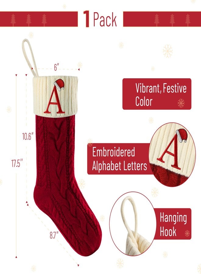 Mr. Pen- Christmas Stockings with Initials, 18", Letter A, Red and Cream, Cable Knit Stockings for Christmas, Cable Knit Christmas Stocking for Christmas, Large Knit Stockings Christmas - Image 2