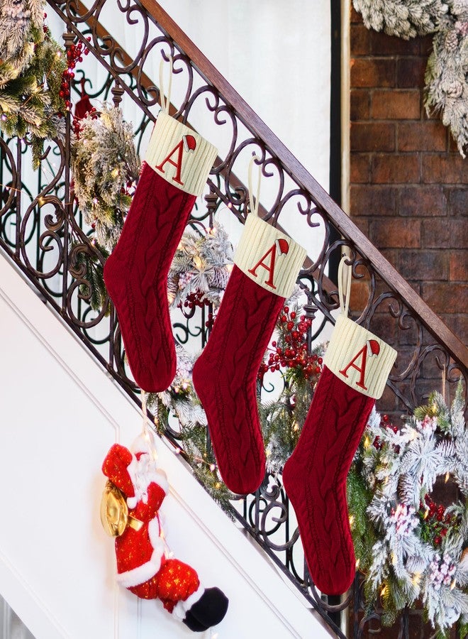 Mr. Pen- Christmas Stockings with Initials, 18", Letter A, Red and Cream, Cable Knit Stockings for Christmas, Cable Knit Christmas Stocking for Christmas, Large Knit Stockings Christmas - Image 5