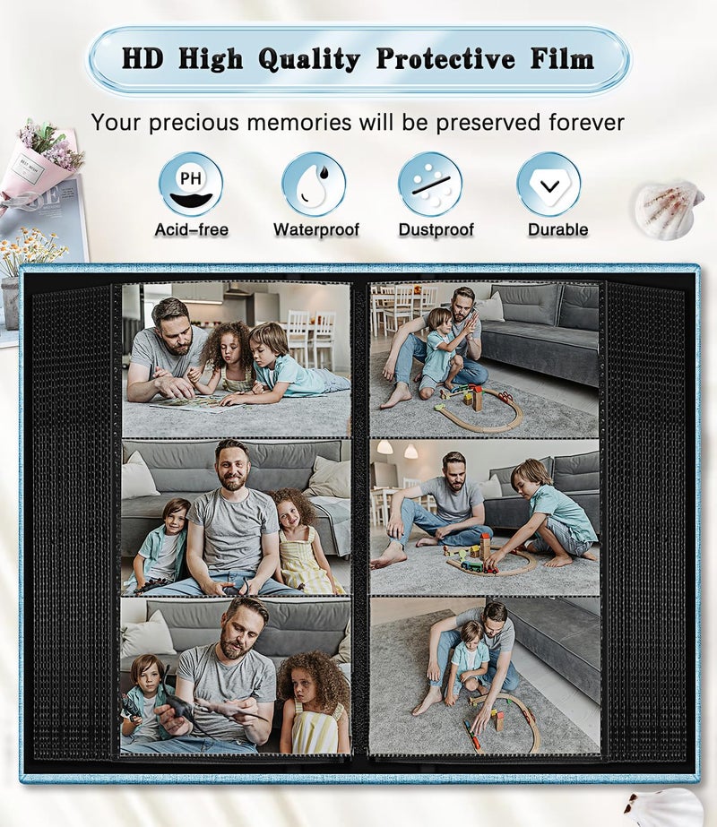 EJBLFE Ejblfe Photo Album 4x6 Linen Cover Slide-in Photo Album Book Can Holds 300 4x6 Photos with 50 Black Sheets for Family Wedding Baby and Holiday Pictures (Blue)  - Image 4