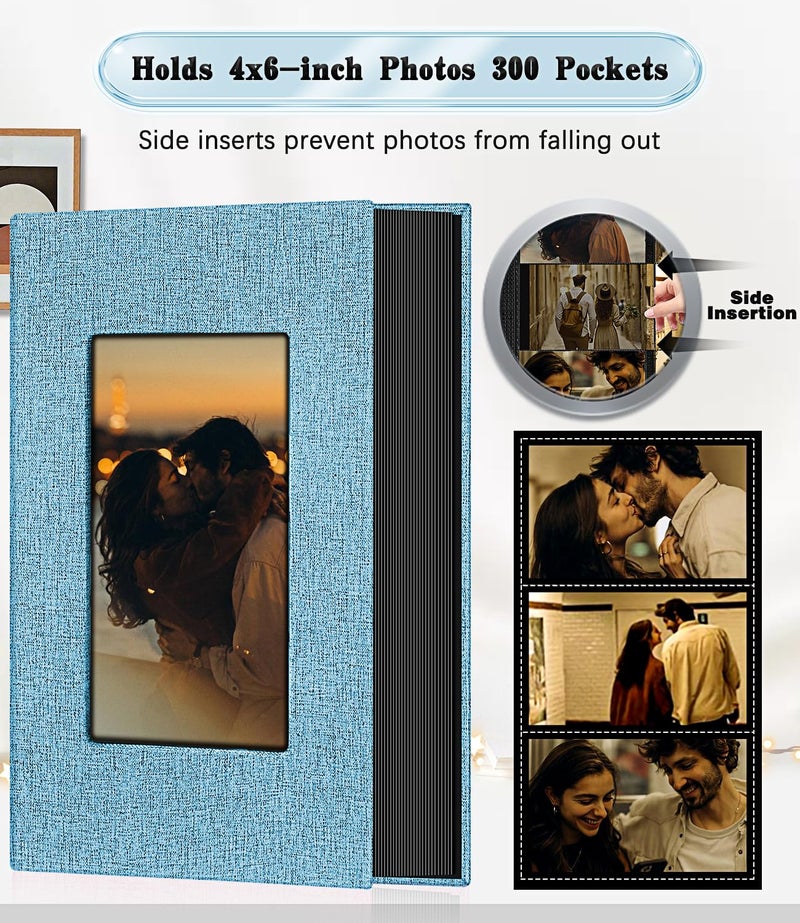 EJBLFE Ejblfe Photo Album 4x6 Linen Cover Slide-in Photo Album Book Can Holds 300 4x6 Photos with 50 Black Sheets for Family Wedding Baby and Holiday Pictures (Blue)  - Image 3