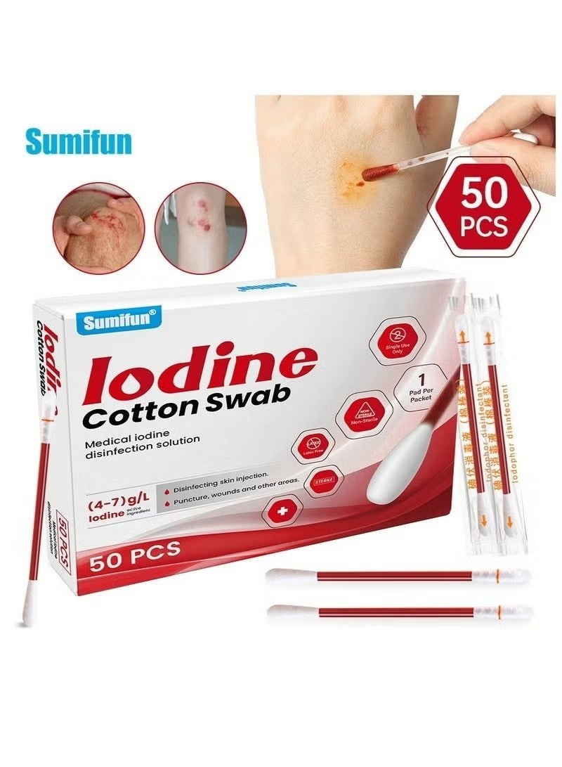 Sumifun Disposable Iodine Cotton Swabs, Suitable for Home, Travel, and Emergency Disinfection, 50 Count - Image 1