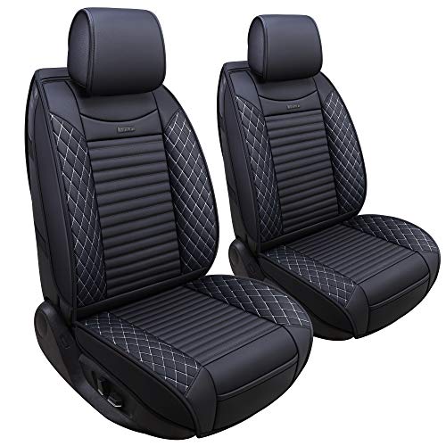 Aierxuan 2 Pcs Front Captain Seat Covers for Cars Waterproof Leather Cushion Universal Fit for Cx5 Renegade Highlander Toyota Corolla 4Runner Nissan Altima Rogue 2 Pcs FrontBlackWhite - Image 1