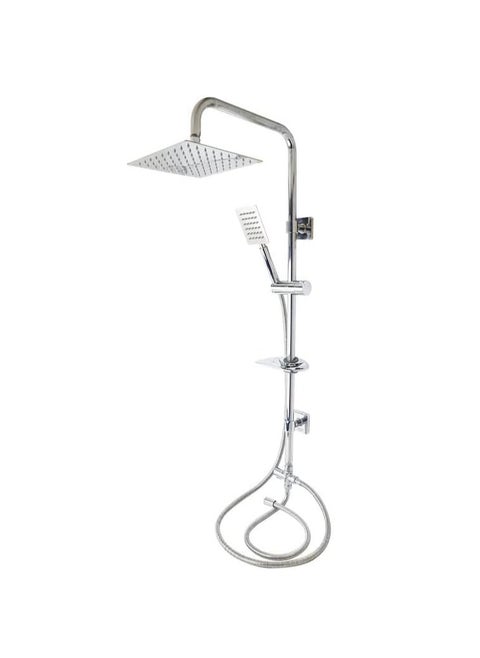 A complete bathroom shower set 2 in 1 made of high-quality stainless steel in a shiny silver color that gives luster to the place