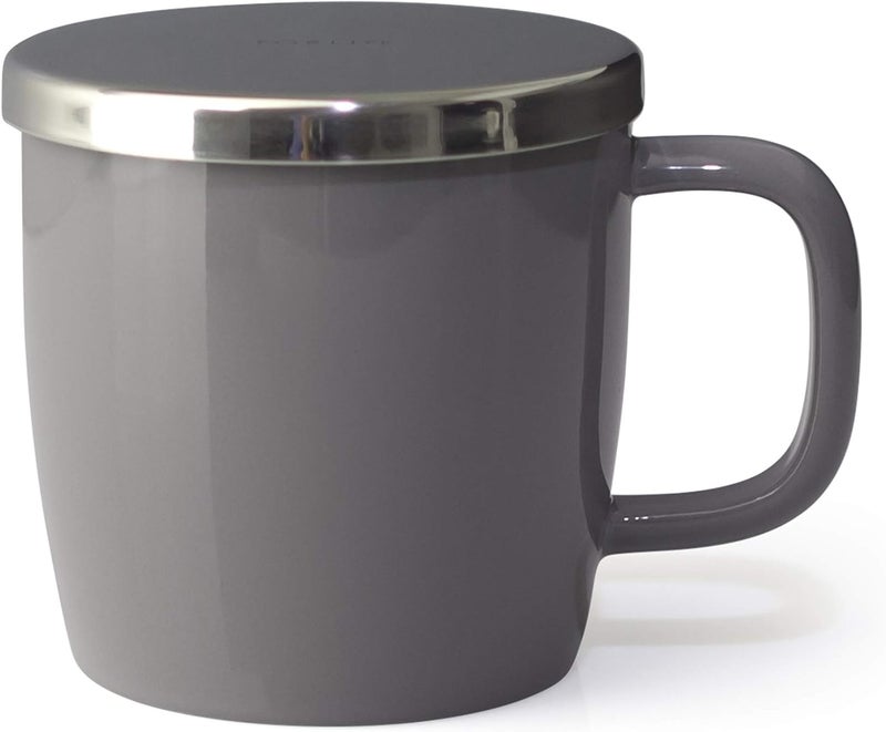 FORLIFE Dew Glossy Finish BrewInMug with Basket Infuser Mirror Stainless Lid 11 oz Gray - Image 1