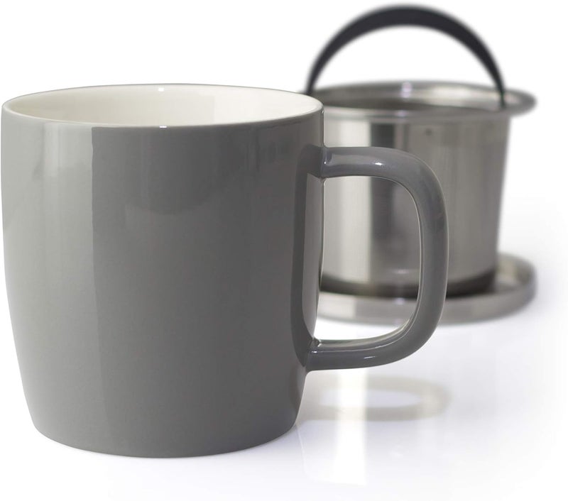 FORLIFE Dew Glossy Finish BrewInMug with Basket Infuser Mirror Stainless Lid 11 oz Gray - Image 2