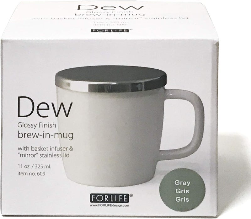 FORLIFE Dew Glossy Finish BrewInMug with Basket Infuser Mirror Stainless Lid 11 oz Gray - Image 4