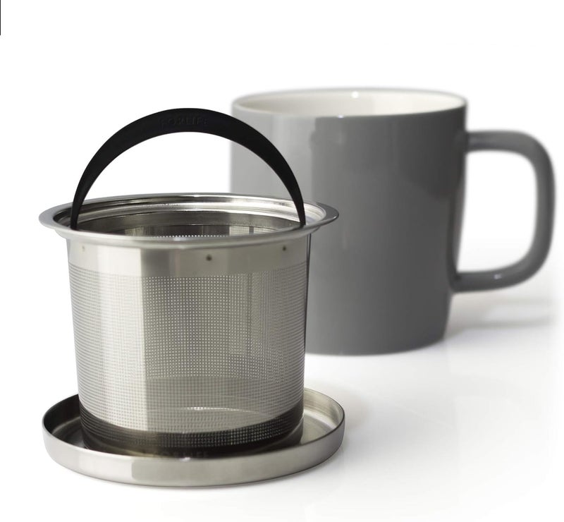 FORLIFE Dew Glossy Finish BrewInMug with Basket Infuser Mirror Stainless Lid 11 oz Gray - Image 3
