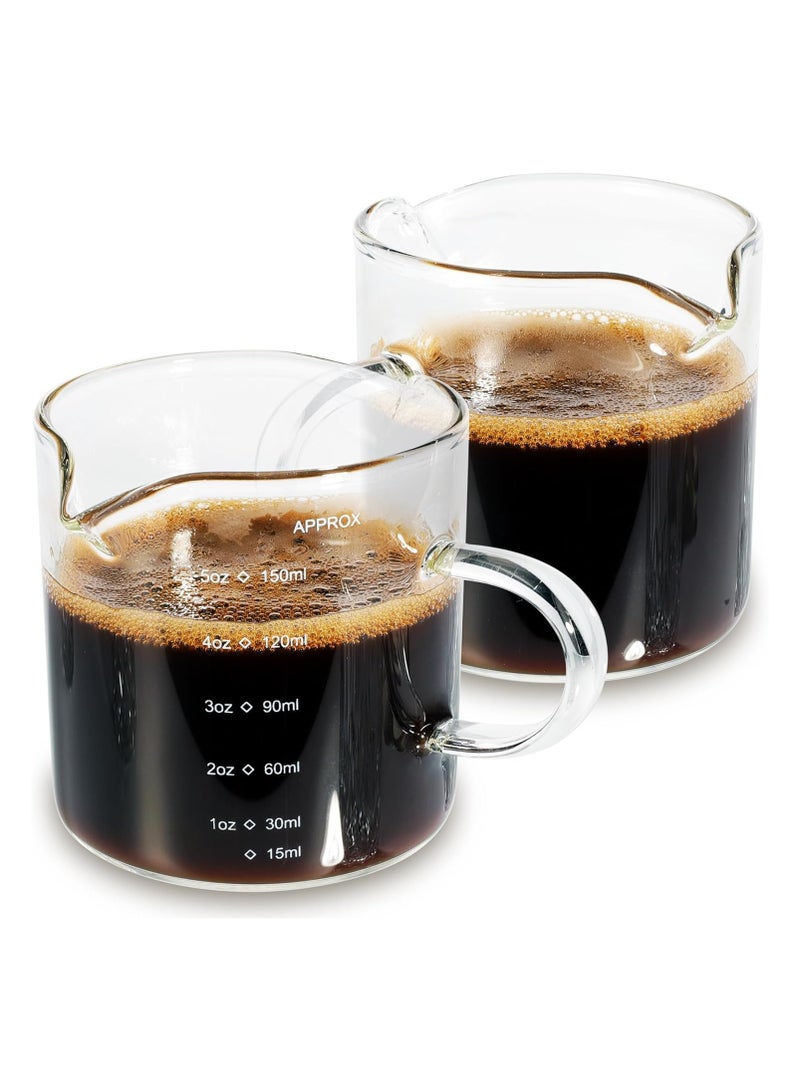 موندا مجموعة من كوبين إسبرسو سعة 150 مل، كوب صغير لإسبريسو بمقبض، أكواب قهوة زجاجية بفوهتين، كوب كابتشينو مقاوم للحرارة من البورسليكات، ملحقات بار القهوة، صغير - Image 1
