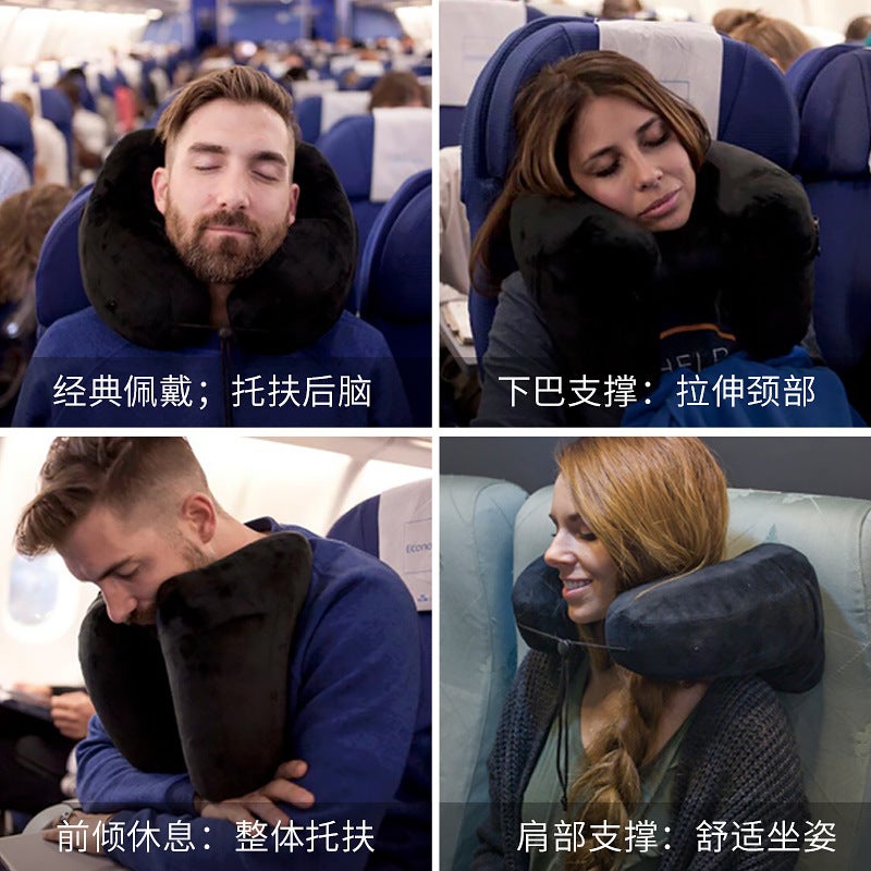 Neck pillow travel U-shaped pillow inflatable pillow H hooded nap pillow outdoor car long distance aircraft neck pillow wholesale - Image 3