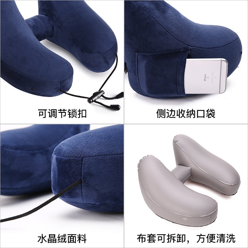 Neck pillow travel U-shaped pillow inflatable pillow H hooded nap pillow outdoor car long distance aircraft neck pillow wholesale - Image 5