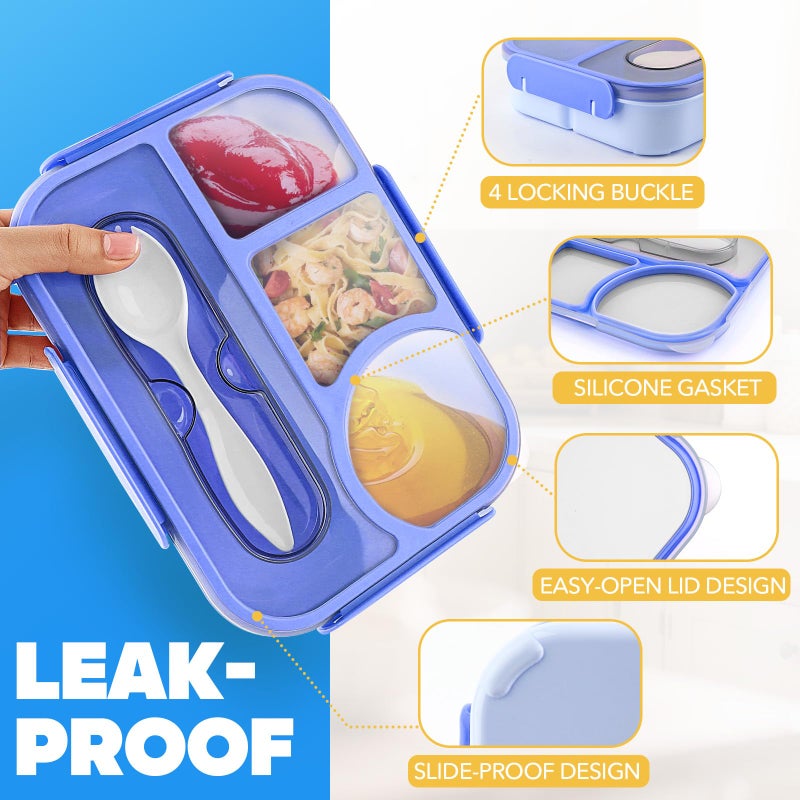 EASYFUN Bento Box Adult, Lunch Box, 4-Compartment Lunch Containers, Drop-Proof, Dishwasher Safe & Made with BPA-Free Materials (Blue) - Image 4