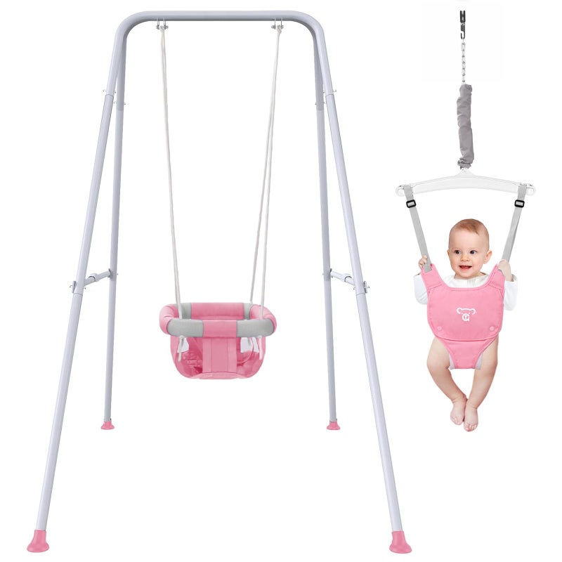 G TALECO GEAR 2 in 1 Baby Jumper with Swing Indoor and Outdoor Use Toddler Swing with Foldable Stand Pink - Image 2