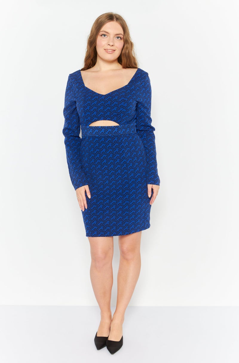 Mohito Women Geometric Print Mini Casual Dress, Blue - Image 3