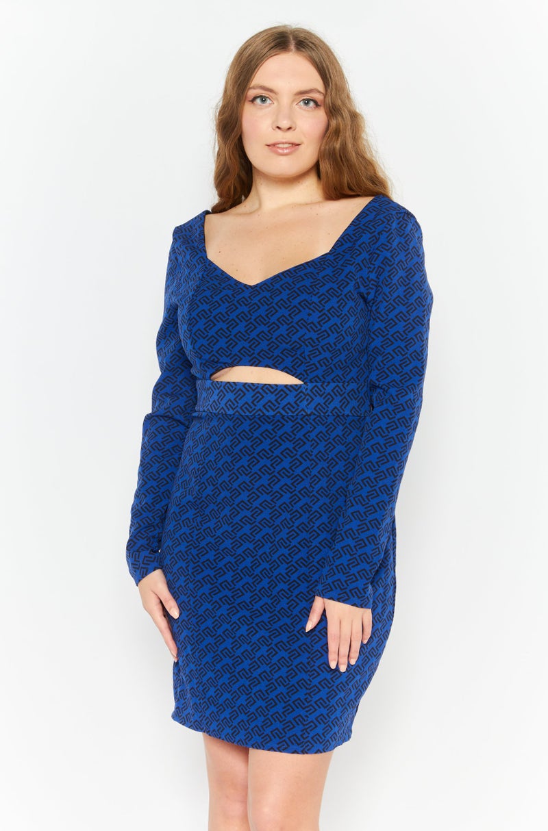 Mohito Women Geometric Print Mini Casual Dress, Blue - Image 1