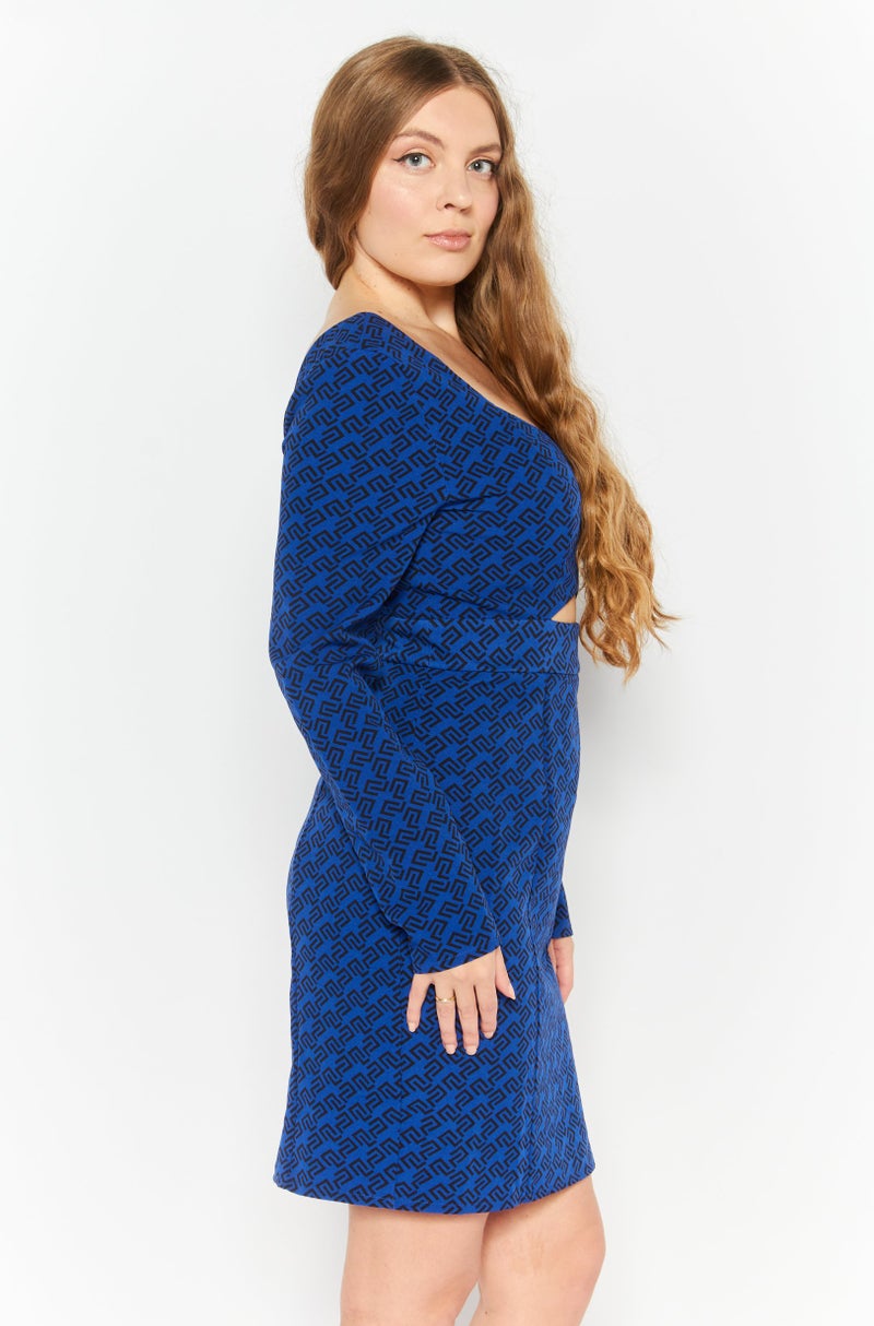 Mohito Women Geometric Print Mini Casual Dress, Blue - Image 4