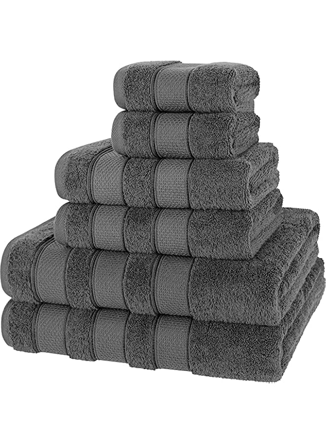 The Bros طقم مناشف 6 قطع 100% قطن تركي أصلي فائق النعومة وامتصاص جودة فندقية فاخرة 600 GSM مناشف حمام قطنية، 2 منشفة استحمام، 2 منشفة يد، 2 قطعة قماش للغسيل، رمادي داكن - Image 4