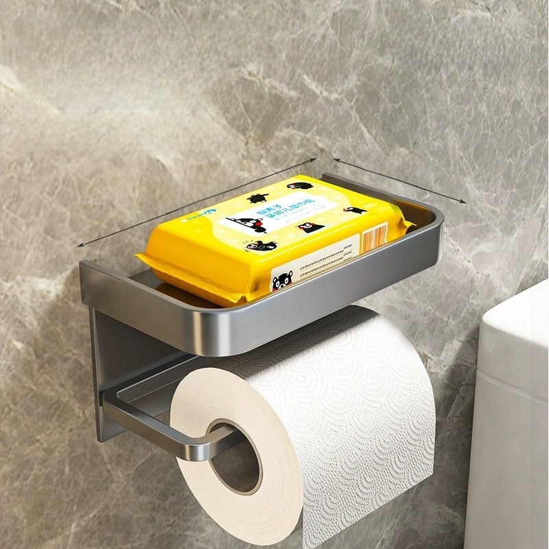 Gun Gray Space Aluminum Paper Towel Holder Bathroom Punch-Free Roll Paper Holder Storage Rack Toilet Mobile Phone Holder Storage(Punch free-Space aluminum gun gray tissue holder) - Image 4