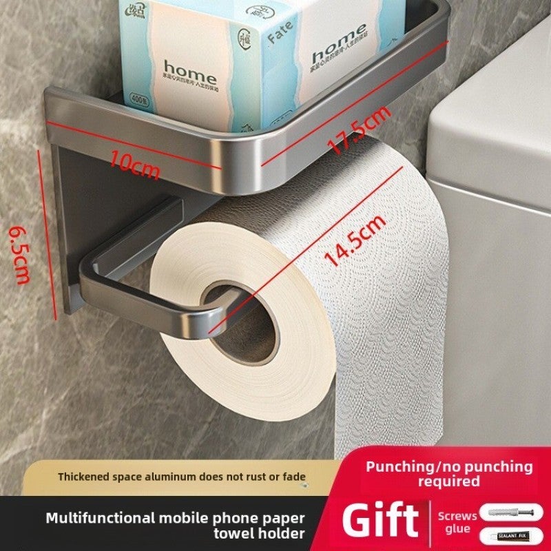 Gun Gray Space Aluminum Paper Towel Holder Bathroom Punch-Free Roll Paper Holder Storage Rack Toilet Mobile Phone Holder Storage(Punch free-Space aluminum gun gray tissue holder) - Image 1