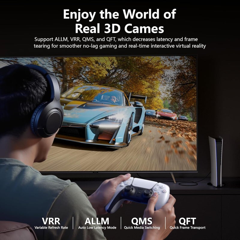 كابل HDMI 2.2 بطول 6.6 أقدام/2 متر بدقة 16K و8K وسرعة 96 جيجابت في الثانية، كابل ألعاب فائق السرعة يدعم 4K@480Hz و8K@240Hz، HDCP 2.2 و2.3، HDR ديناميكي، eARC، DTS:X، متوافق مع الكمبيوتر/شاشة/تلفزيون/HDTV/PS5/بلو راي - Image 5