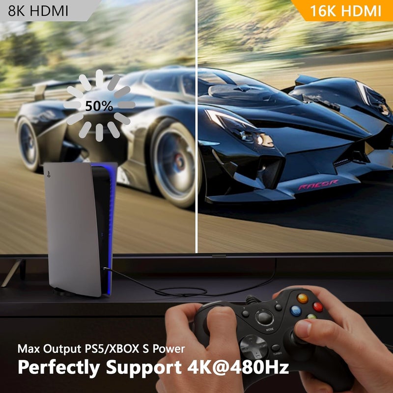 كابل HDMI 2.2 بطول 6.6 أقدام/2 متر بدقة 16K و8K وسرعة 96 جيجابت في الثانية، كابل ألعاب فائق السرعة يدعم 4K@480Hz و8K@240Hz، HDCP 2.2 و2.3، HDR ديناميكي، eARC، DTS:X، متوافق مع الكمبيوتر/شاشة/تلفزيون/HDTV/PS5/بلو راي - Image 3