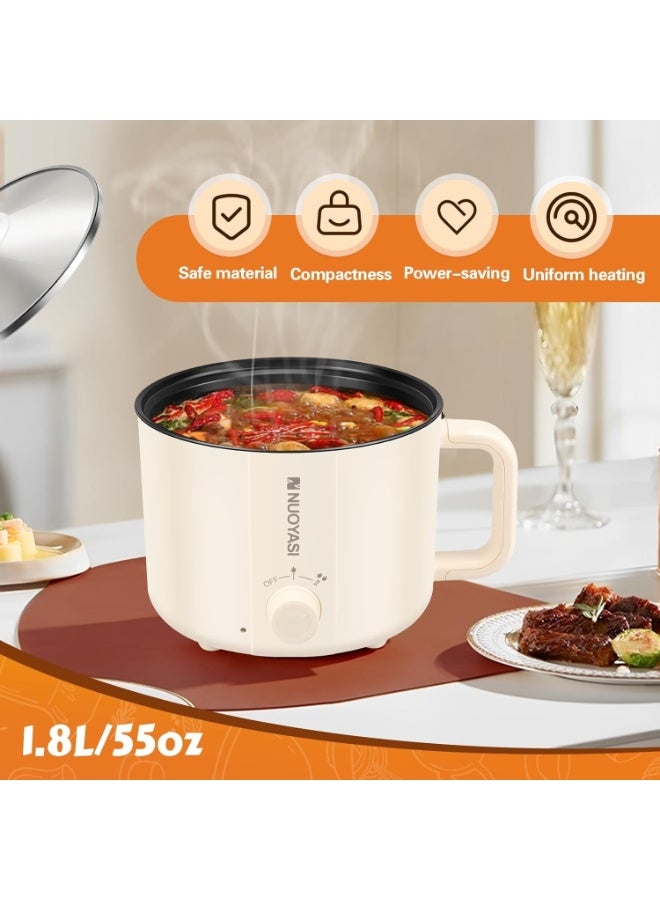 كيلا قدر كهربائي صغير غير لاصق سعة 1.8 لتر، قدر ساخن كهربائي مع جهاز بخار، طباخ نودلز سريع بترسين، قدر صغير محمول مع حماية من الحرارة الزائدة والغليان الجاف للنودلز والمعكرونة والرامين (طبقة مزدوجة) - Image 2