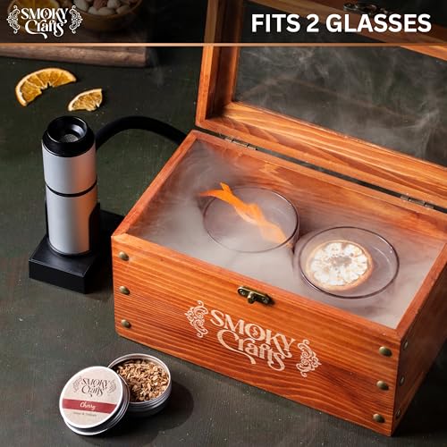 Smoky Crafts Old Fashioned Smoker Kit - Whiskey Smoker Kit with Smoking Gun, Cocktail Smoke Box, Food Tray and Wood Chips (Apple & Cherry) - Bourbon Gifts for Men - Image 2