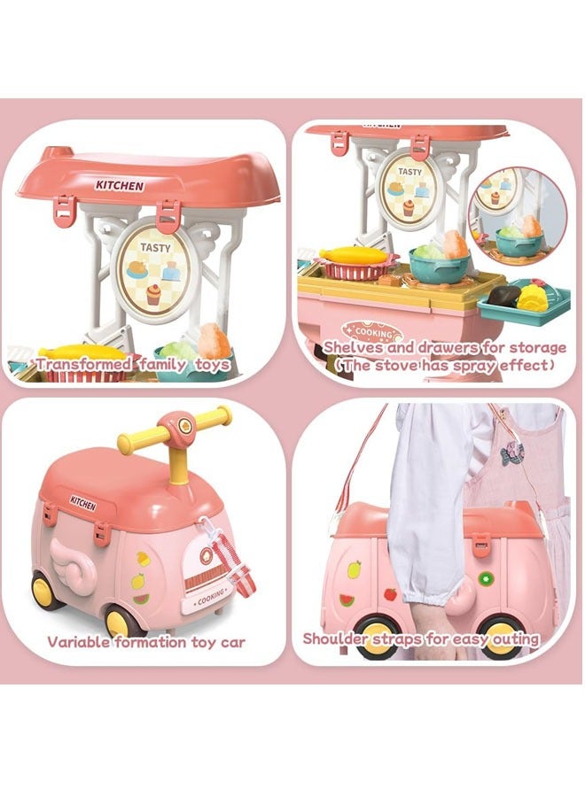Children Play House Toy Creative 2-in-1 Simulation Kitchen Utensils  Slanting Stroller Toys Birthday Gift  ,Pulley Car play Cart Kit for Kids 3 4 5, Cooking Play Table Set Realistic Toddlers Toys fo - Image 3