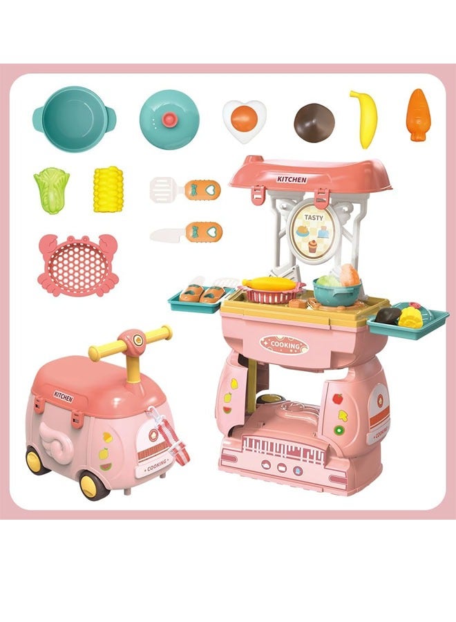 Children Play House Toy Creative 2-in-1 Simulation Kitchen Utensils  Slanting Stroller Toys Birthday Gift  ,Pulley Car play Cart Kit for Kids 3 4 5, Cooking Play Table Set Realistic Toddlers Toys fo - Image 4