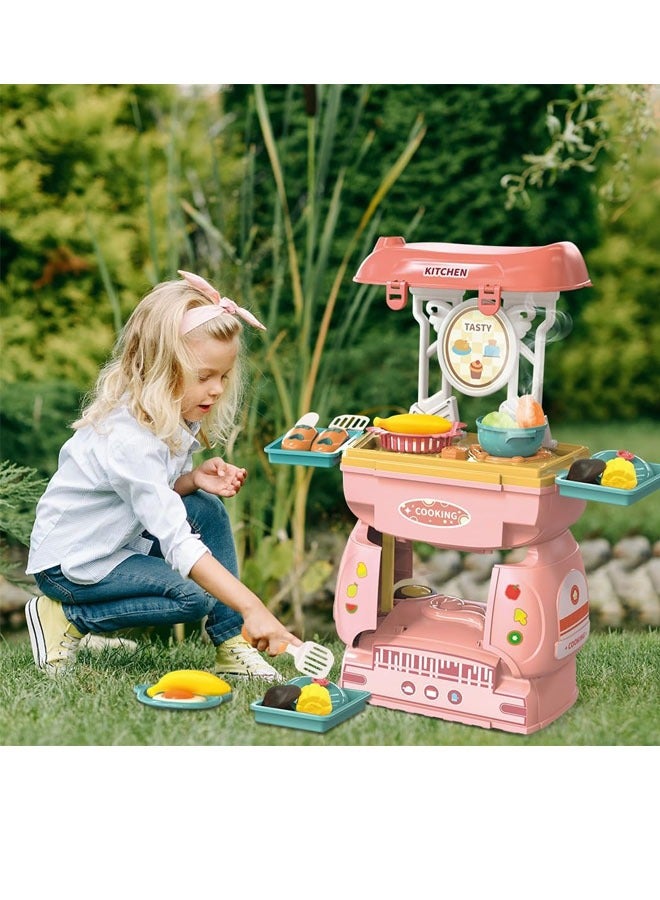 Children Play House Toy Creative 2-in-1 Simulation Kitchen Utensils  Slanting Stroller Toys Birthday Gift  ,Pulley Car play Cart Kit for Kids 3 4 5, Cooking Play Table Set Realistic Toddlers Toys fo - Image 5