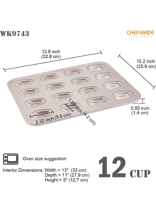 CHEFMADE Non-Stick Mini Oval Shell Madeleine Pan, 16 Cavities - Image 2