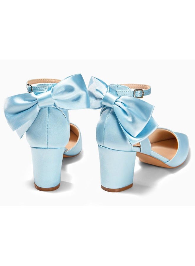 Coutgo Womens Chunky Heels Low Heel Ankle Strap D'Orsay Pumps Closed Pointed Toe Wedding Bridal Shoes, Light Blue, 8 - Image 4