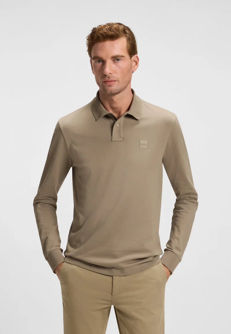 بوس Stretch-cotton slim-fit polo shirt with logo patch