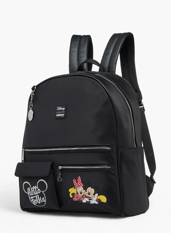 ديزني Mickey and Minnie Mouse Print Backpack with Adjustable Straps and Zip Closure - 12x25x34 cm